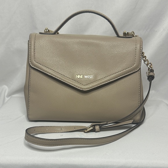 Nine West Handbags - Nine West Taupe Structured Top-Handle Crossbody